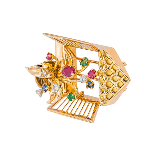 Broche Broche en or rose et jaune 18k, rubis, diamants, saphirs et émeraudes 58 Facettes 4972202RV