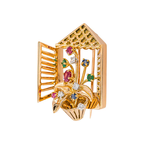 Broche Broche en or rose et jaune 18k, rubis, diamants, saphirs et émeraudes 58 Facettes 4972202RV
