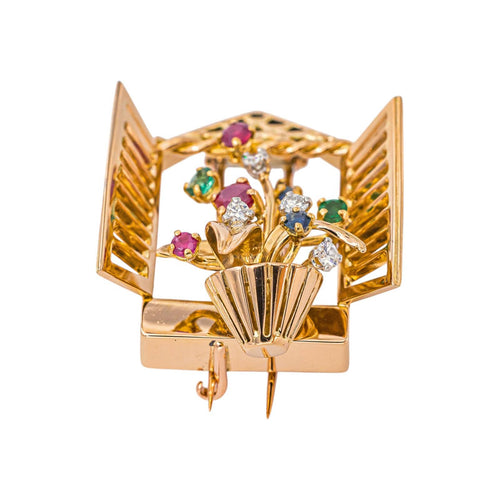 Broche Broche en or rose et jaune 18k, rubis, diamants, saphirs et émeraudes 58 Facettes 4972202RV