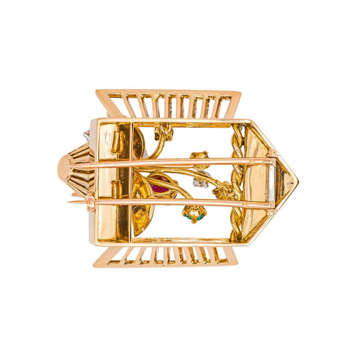Broche Broche en or rose et jaune 18k, rubis, diamants, saphirs et émeraudes 58 Facettes 4972202RV
