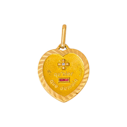 Pendentif Augis - Pendentif cœur en or jaune 750, rubis synthétiques et diamant 58 Facettes 5730663CN
