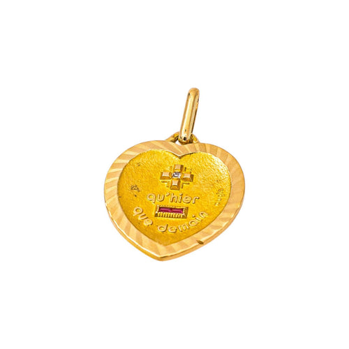 Pendentif Augis - Pendentif cœur en or jaune 750, rubis synthétiques et diamant 58 Facettes 5730663CN