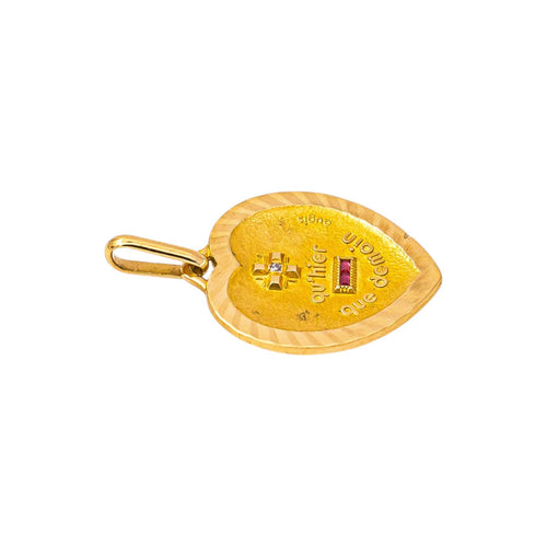 Pendentif Augis - Pendentif cœur en or jaune 750, rubis synthétiques et diamant 58 Facettes 5730663CN