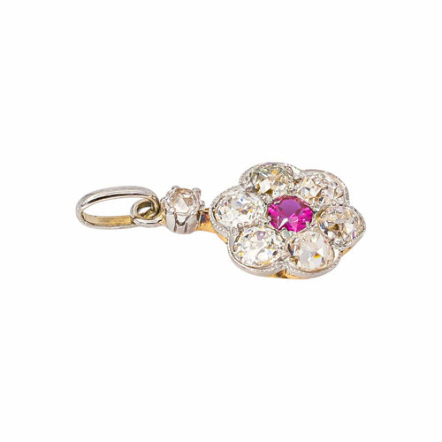 Pendentif Pendentif en or blanc et jaune, rubis synthétique et diamants 58 Facettes 5894697CN