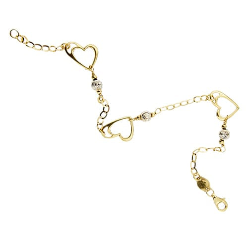 Bracelet Bracelet à maille forçat en or jaune et or blanc 18 ct, cœurs 58 Facettes 29396