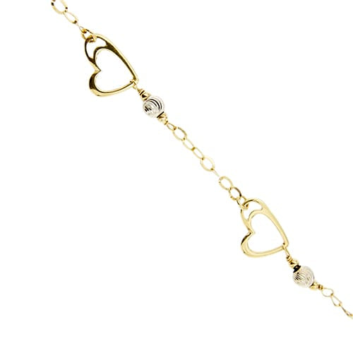 Bracelet Bracelet à maille forçat en or jaune et or blanc 18 ct, cœurs 58 Facettes 29396