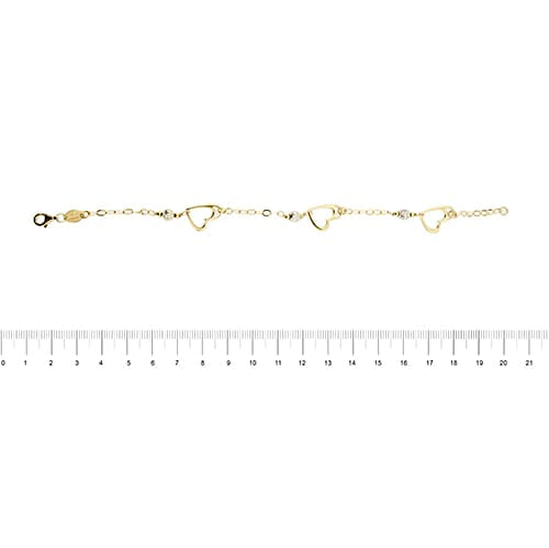 Bracelet Bracelet à maille forçat en or jaune et or blanc 18 ct, cœurs 58 Facettes 29396