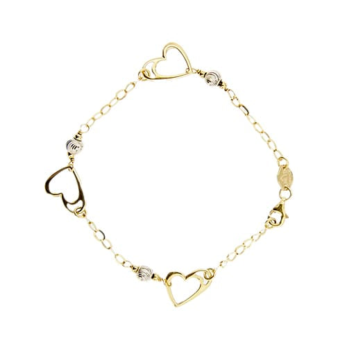 Bracelet Bracelet à maille forçat en or jaune et or blanc 18 ct, cœurs 58 Facettes 29396