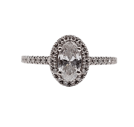 Bague 49.5 Bague solitaire vintage en or blanc 18k, diamant ovale 0,42 ct, certificat GIA 58 Facettes A07773