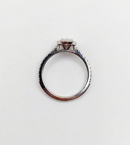 Bague 49.5 Bague solitaire vintage en or blanc 18k, diamant ovale 0,42 ct, certificat GIA 58 Facettes A07773