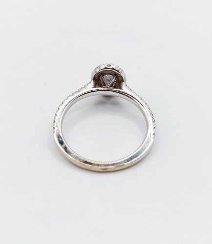 Bague 49.5 Bague solitaire vintage en or blanc 18k, diamant ovale 0,42 ct, certificat GIA 58 Facettes A07773