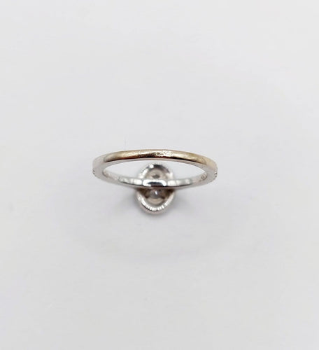 Bague 49.5 Bague solitaire vintage en or blanc 18k, diamant ovale 0,42 ct, certificat GIA 58 Facettes A07773