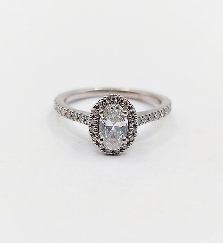 Bague 49.5 Bague solitaire vintage en or blanc 18k, diamant ovale 0,42 ct, certificat GIA 58 Facettes A07773