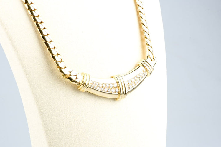 Collier Collier en or jaune 18 carats, maille anglaise et 32 diamants 58 Facettes CLDANGCC1562-107