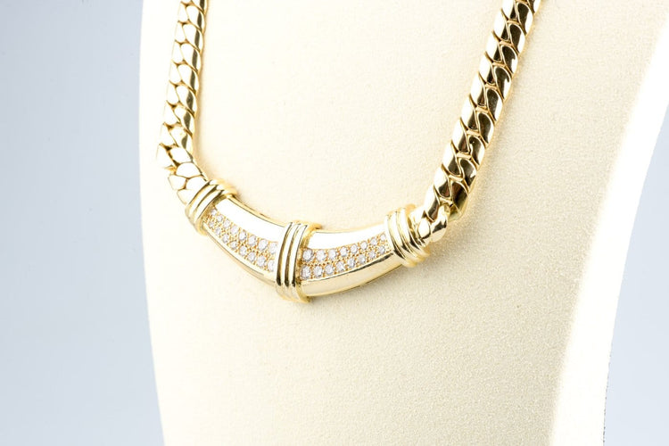 Collier Collier en or jaune 18 carats, maille anglaise et 32 diamants 58 Facettes CLDANGCC1562-107