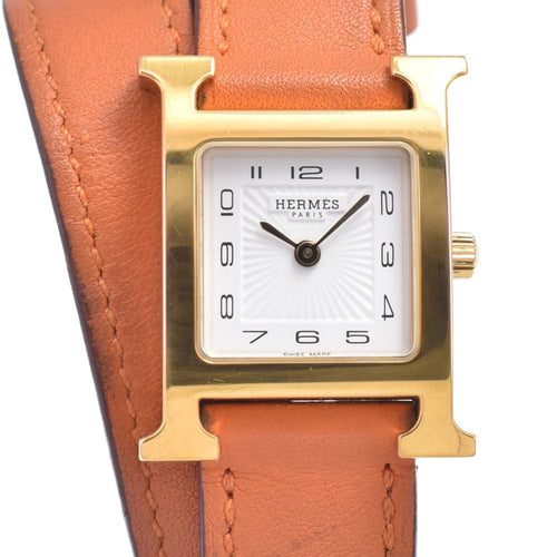 Montre Hermès - Montre Heure H à quartz en métal plaqué et cuir 58 Facettes ct0aknazuw