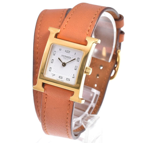 Montre Hermès - Montre Heure H à quartz en métal plaqué et cuir 58 Facettes ct0aknazuw