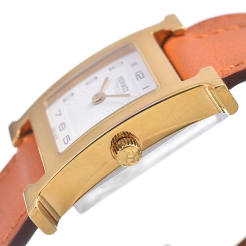 Montre Hermès - Montre Heure H à quartz en métal plaqué et cuir 58 Facettes ct0aknazuw