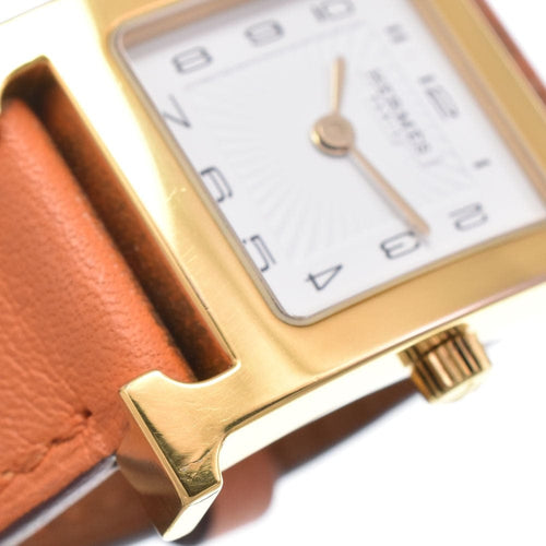 Montre Hermès - Montre Heure H à quartz en métal plaqué et cuir 58 Facettes ct0aknazuw