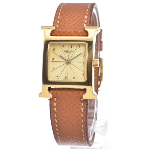 Montre Hermès Heure H - Montre à quartz en métal plaqué et cuir 58 Facettes gzaqb7zv04