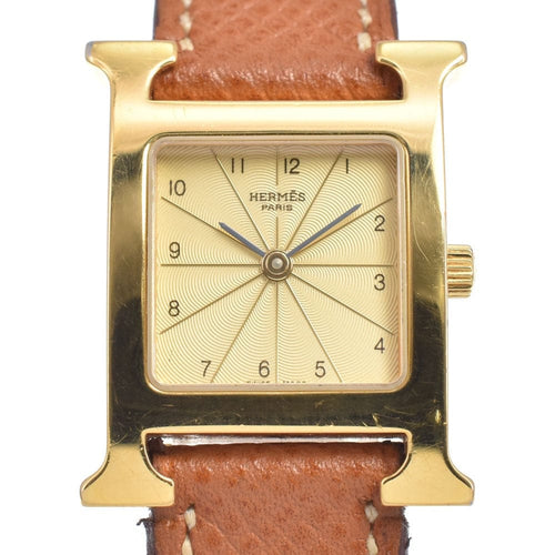 Montre Hermès Heure H - Montre à quartz en métal plaqué et cuir 58 Facettes gzaqb7zv04