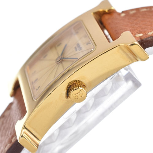 Montre Hermès Heure H - Montre à quartz en métal plaqué et cuir 58 Facettes gzaqb7zv04