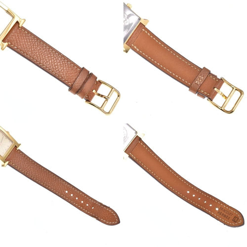 Montre Hermès Heure H - Montre à quartz en métal plaqué et cuir 58 Facettes gzaqb7zv04