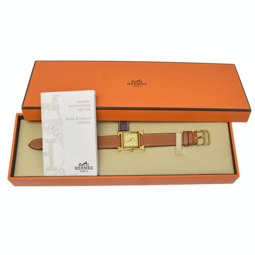 Montre Hermès Heure H - Montre à quartz en métal plaqué et cuir 58 Facettes gzaqb7zv04