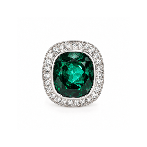 Bague 56 Bague en or gris 18 carats, tourmaline verte de 8,50 ct et diamants 58 Facettes B405