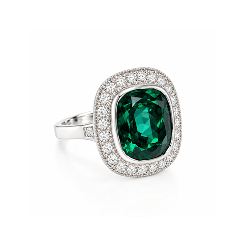 Bague 56 Bague en or gris 18 carats, tourmaline verte de 8,50 ct et diamants 58 Facettes B405