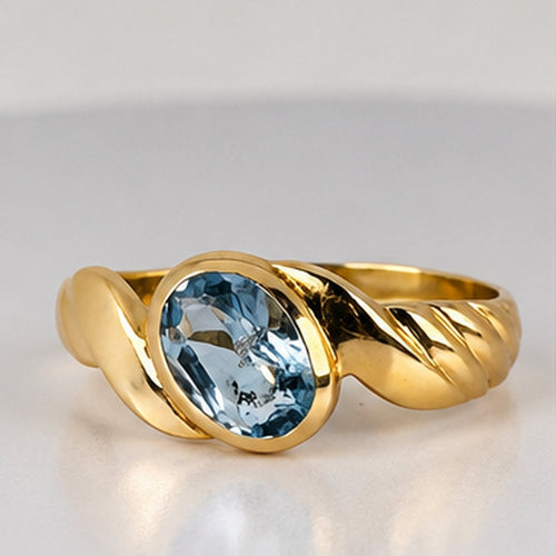 Bague 55 Bague en or jaune 14 carats avec aigue-marine ovale 58 Facettes 2606049