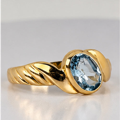 Bague 55 Bague en or jaune 14 carats avec aigue-marine ovale 58 Facettes 2606049