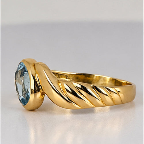 Bague 55 Bague en or jaune 14 carats avec aigue-marine ovale 58 Facettes 2606049