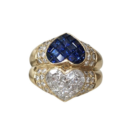 Bague 54 Bague Toi et Moi en or jaune 18k, saphirs et diamants 58 Facettes 301