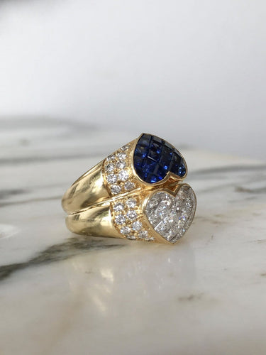 Bague 54 Bague Toi et Moi en or jaune 18k, saphirs et diamants 58 Facettes 301