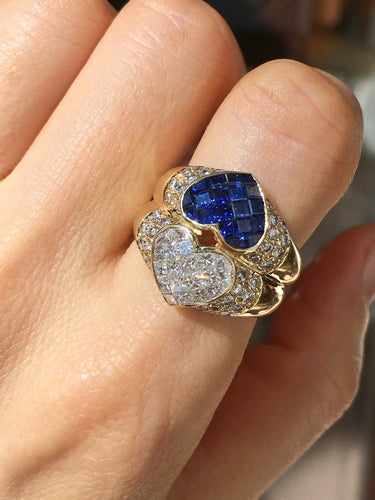 Bague 54 Bague Toi et Moi en or jaune 18k, saphirs et diamants 58 Facettes 301