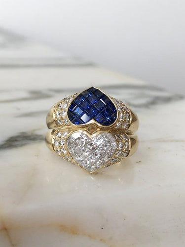 Bague 54 Bague Toi et Moi en or jaune 18k, saphirs et diamants 58 Facettes 301