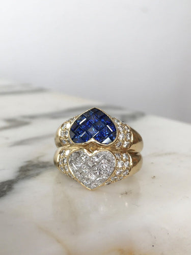 Bague 54 Bague Toi et Moi en or jaune 18k, saphirs et diamants 58 Facettes 301
