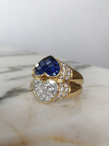 Bague 54 Bague Toi et Moi en or jaune 18k, saphirs et diamants 58 Facettes 301