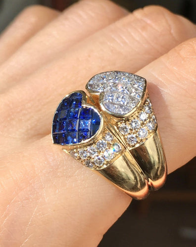 Bague 54 Bague Toi et Moi en or jaune 18k, saphirs et diamants 58 Facettes 301