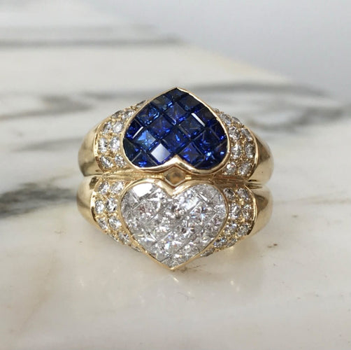 Bague 54 Bague Toi et Moi en or jaune 18k, saphirs et diamants 58 Facettes 301