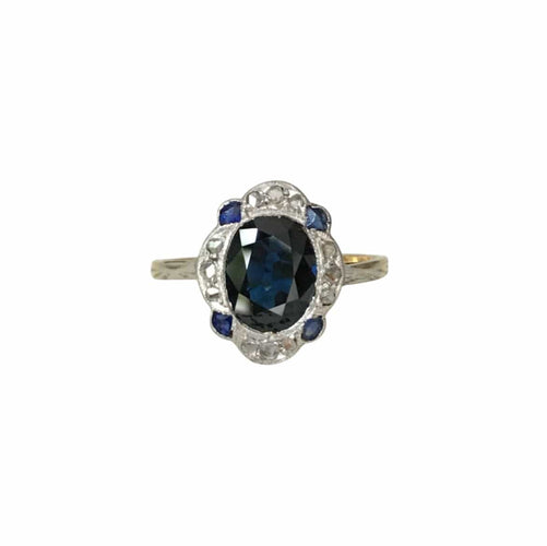 Bague 53 Bague Art déco en or jaune 18k et platine, saphir et diamants 58 Facettes 302