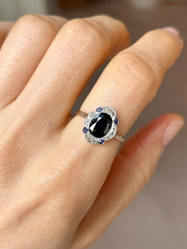 Bague 53 Bague Art déco en or jaune 18k et platine, saphir et diamants 58 Facettes 302