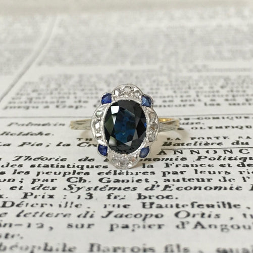 Bague 53 Bague Art déco en or jaune 18k et platine, saphir et diamants 58 Facettes 302