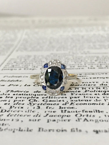 Bague 53 Bague Art déco en or jaune 18k et platine, saphir et diamants 58 Facettes 302