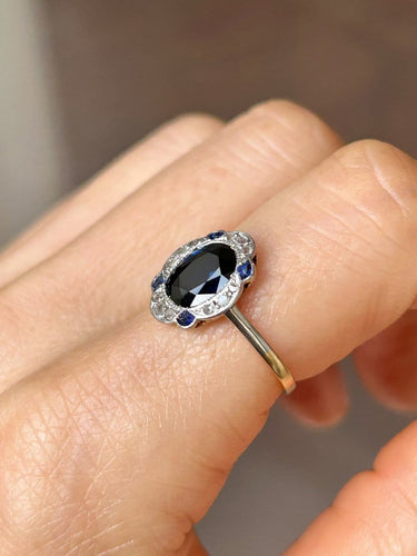 Bague 53 Bague Art déco en or jaune 18k et platine, saphir et diamants 58 Facettes 302