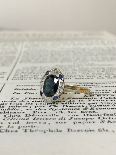 Bague 53 Bague Art déco en or jaune 18k et platine, saphir et diamants 58 Facettes 302