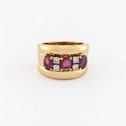 Bague 54 Bague bandeau en or jaune 18 carats, rubis et diamants 58 Facettes 38065