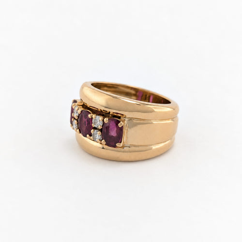 Bague 54 Bague bandeau en or jaune 18 carats, rubis et diamants 58 Facettes 38065