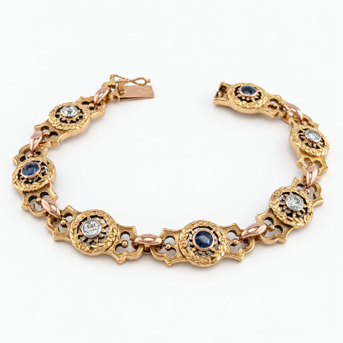 Bracelet Bracelet ancien en or jaune, saphirs et diamants 58 Facettes 38025